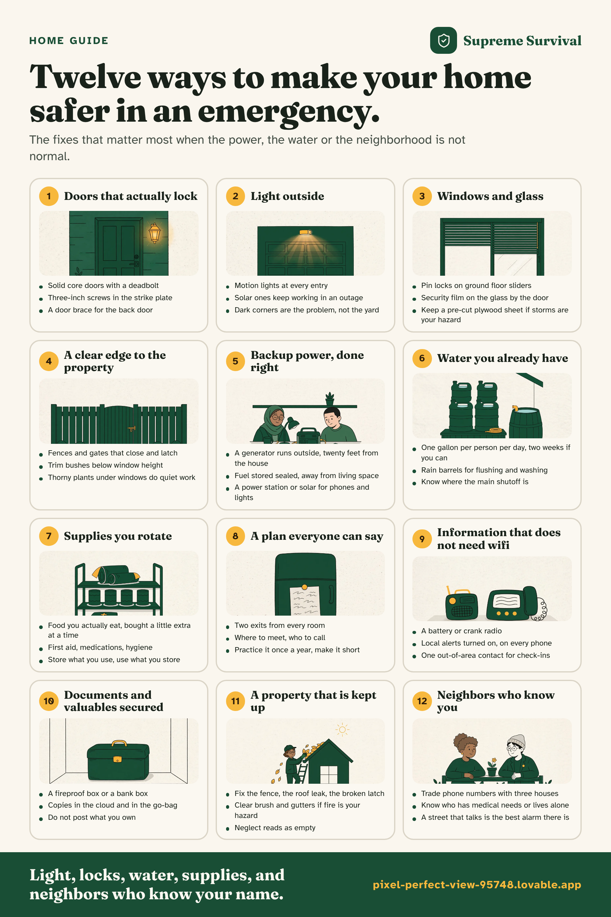 Twelve ways to make your home safer in an emergency. as one saveable image